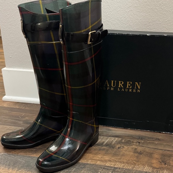 Ralph Lauren Tartan Rain Boots - Green and Red - Picture 1 of 4